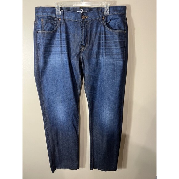 7 For All Mankind Austyn Cotton Dark Wash Jeans The Straight Blue Men's 40 X 32 - Picture 1 of 11